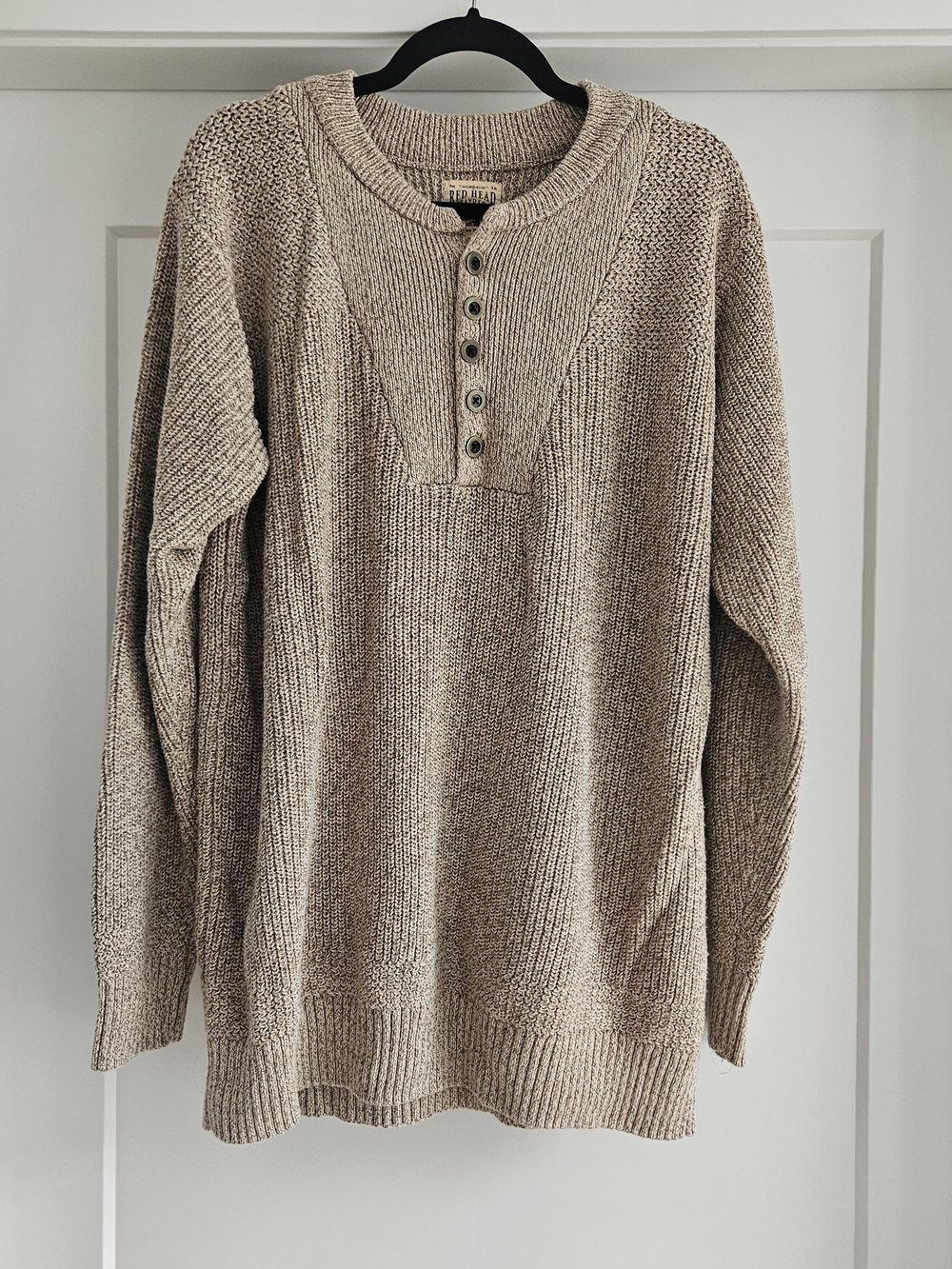 RedHead Cream Henley Crew Knit Sweater Size XL TALL oversized